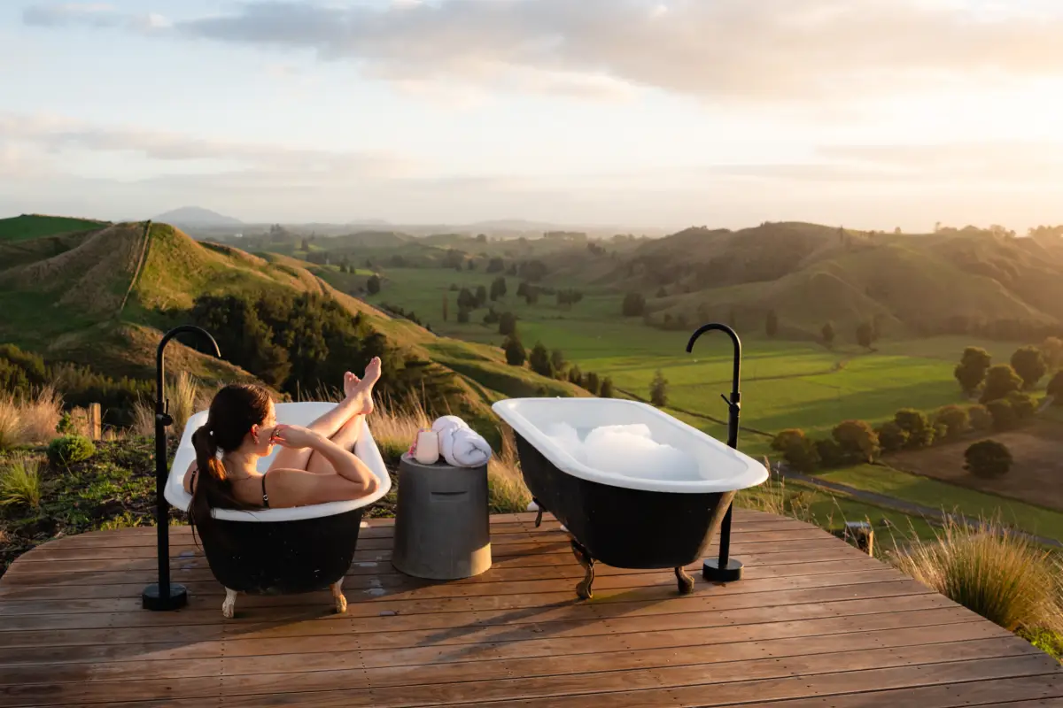 Outdoor bath at Kōwhai Tent Waitomo New Zealand