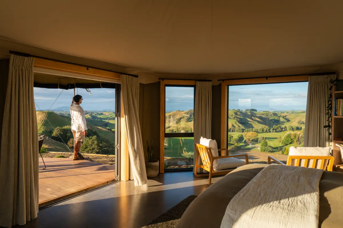Outdoor cinema and campfire at Kōwhai Tent Waitomo