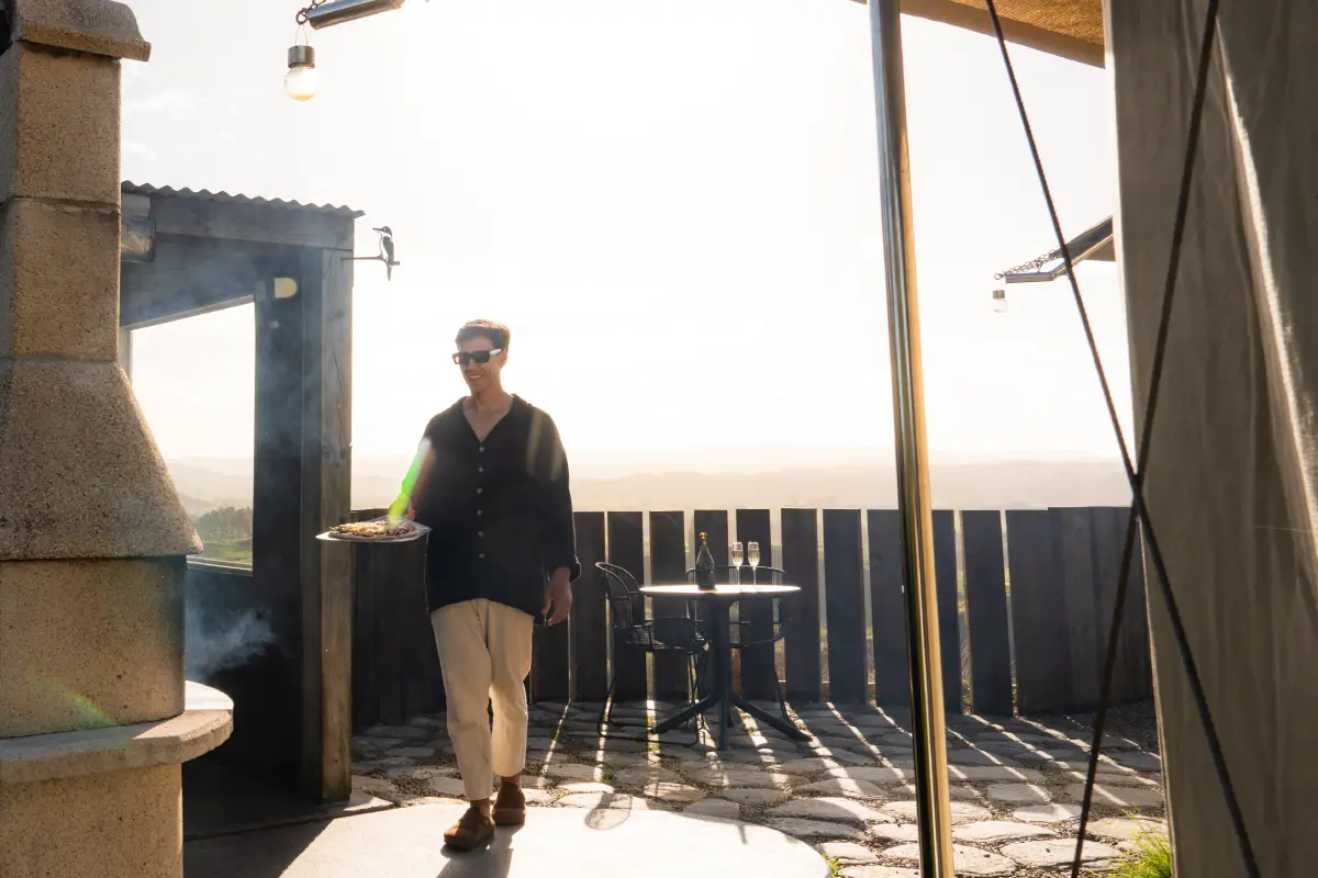 Pizza oven outdoor cooking at Kōwhai Tent, unique accommodation New Zealand